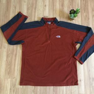The North Face Men's Rust Red and Charcoal Quarter-Zip Fleece Pullover